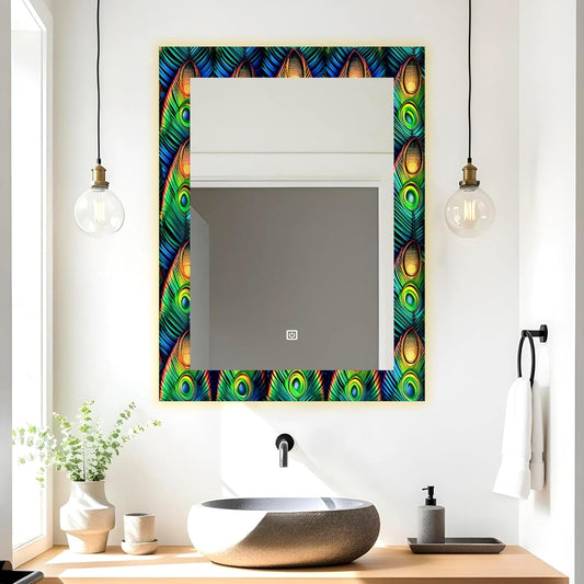LUPPRA 18x24 Smart LED Mirror – Rectangular Glass, UV Print Design, Touch Sensor, 3 Light Modes (Warm, White, Natural).