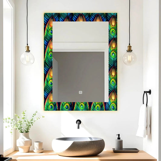 LUPPRA 18x24 Smart LED Mirror – Rectangular Glass, UV Print Design, Touch Sensor, 3 Light Modes (Warm, White, Natural).