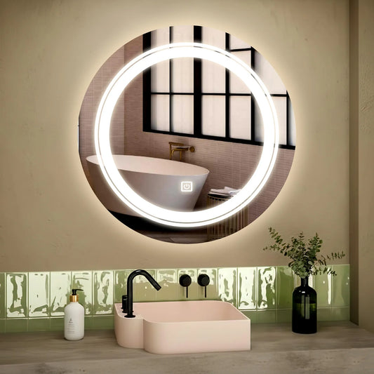LUPPRA 16x16 Inch Round LED Wall Mirror with Smart Touch Sensor, 3 Color Adjustable Lighting (Warm, Natural, White) for Bathroom, Bedroom & Living Room