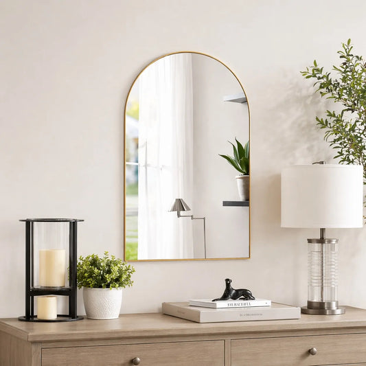 LUPPRA 12x18 Inch Arched Wall Mirror – Gold Finish Plastic Frame, Decorative Vanity Mirror for Bathroom, Bedroom, Living Room & Entryway
