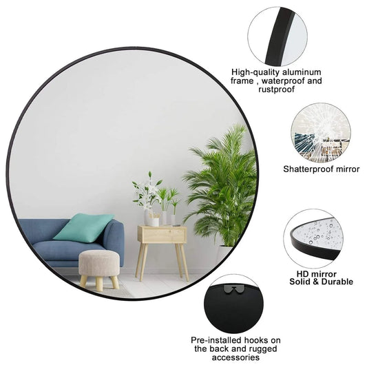 LUPPRA Black Round Wall Mirror, Bathroom black plastic  Frame Hanging Circle Mirror for Bedroom Living Room Vanity Washroom Entryway (24X24 INCH).