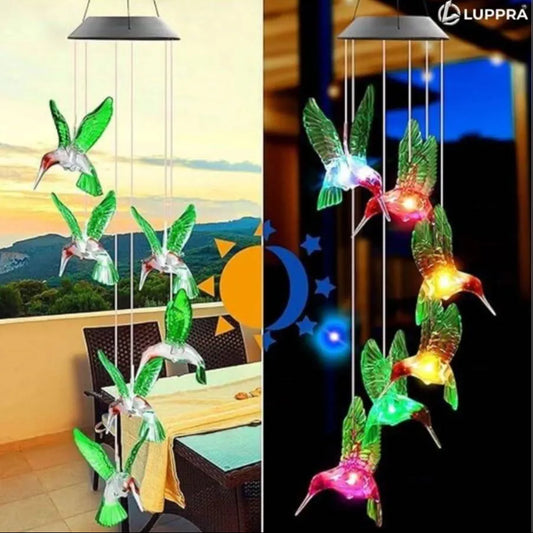Solar Wind Chimes Color Changing LED Hummingbird Lights Solar Light Set