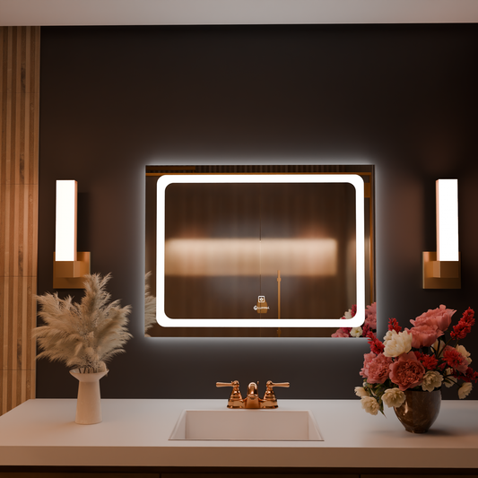 LUPPRA Horizontal Wall Mounting Mirror with Light |Bathroom ,Venity and  Smart Mirror Size 24X18 inch| LED Mirror 3 Tone (Cool , Natural , Warm ).
