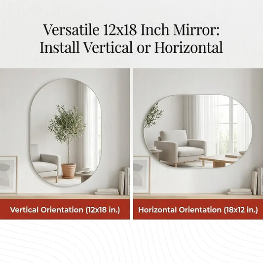 LUPPRA Capsule-Shaped Frameless Wall Mirror – Modern Decorative Mirror for Bathroom, Bedroom, Entryway & Living Room. (12x18)