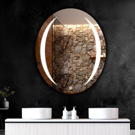 LUPPRA Oval 18x24 Inch Wall-Mounted LED Mirror with Smart Sensor and 3-Color Light (Warm, White, Natural) | Mirror Light, Wash Basin Wall Mirror, Fancy Washbasin Mirror,Smart LED Design