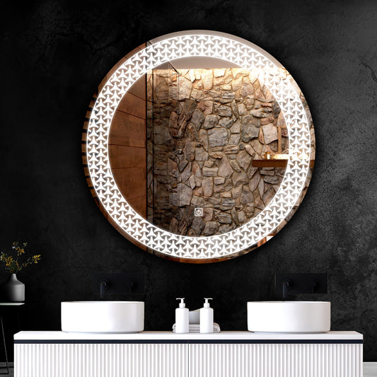 LUPPRA Round Wall Mounting Mirror with Light | Bathroom ,Venity and Smart Mirror Size 24X24 inch | LED Mirror 3 Tone (Cool , Natural , Warm ).