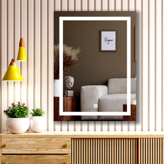 LUPPRA Rectangular 18x24 Inch Wall-Mounted LED Mirror with 3-Color Light Sensor (Warm, White, Natural) | Mirror Light, Wash Basin Wall and  Fancy Washbasin Mirror Smart LED Design