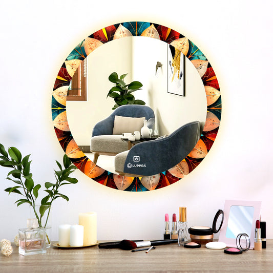 LUPPRA Round 24x24 Inch Wall-Mounted UV Printed LED Mirror 3-Color Light (Warm, White, Natural) |  Wash Basin Wall , Fancy Washbasin ,Smart LED Design.