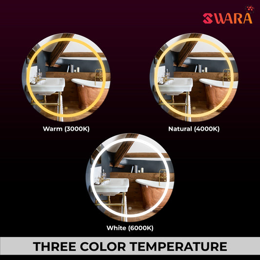 LUPPRA Glass Round  Wall-Mounted LED Mirror With Smart Sensor And 3-Color Light (Warm, White, Natural) | Mirror Light, Wash Basin Wall Mirror, Fancy Washbasin and Smart LED Design 24X24 Inch.
