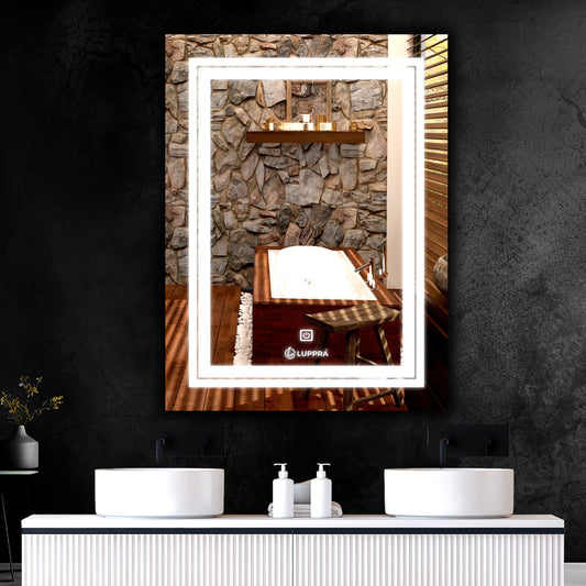 LUPPRA Rectengale18x24 Inch Wall-Mounted LED Mirror with Smart Sensor and 3-Color Light (Warm, White, Natural) | Mirror Light, Wash Basin Wall and Fancy Washbasin Mirror,Smart LED Design