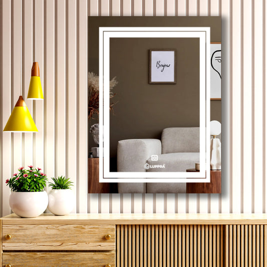 LUPPRA 18x24 Inch Rectangle LED Wall Mirror with Smart Touch Sensor, 3 Color Adjustable Lighting (Warm, Natural, White) – Modern Wall-Mounted Smart Mirror for Bathroom & Living Room (Rectangle 5)