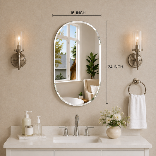 LUPPRA Frameless Decorative Beveled HD Glass Wall Mount Mirror for Bathroom, Vanity & Living Room
