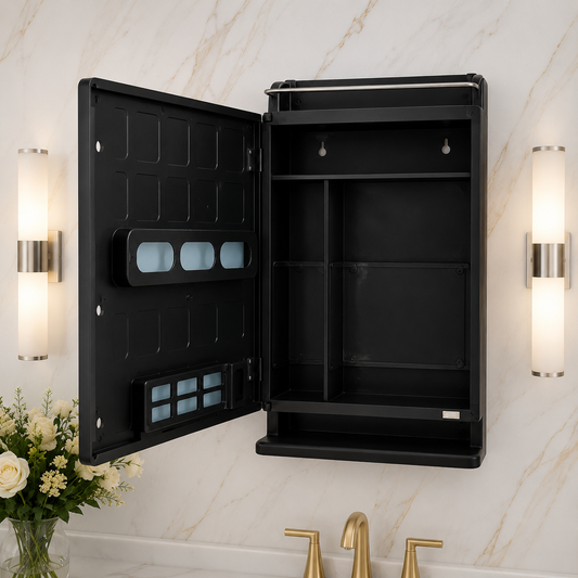 Wall Mounted Plastic Premium Multipurpose Storage Cabinet with Mirror – Space-Saving Bathroom & Bedroom Organizer, Sleek Finish (Black)