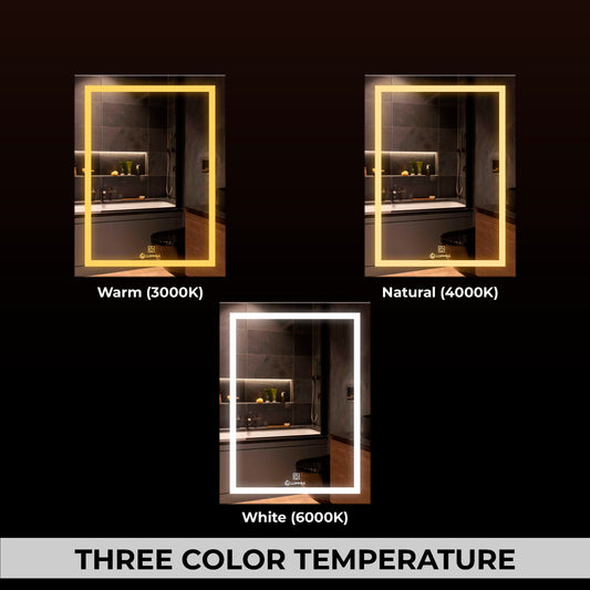 LUPPRA Rectengale Wall Mounting Mirror with Light |Bathroom ,Venity and Smart Mirror Size 18X24 inch| LED Mirror 3 Tone (Cool , Natural , Warm White).