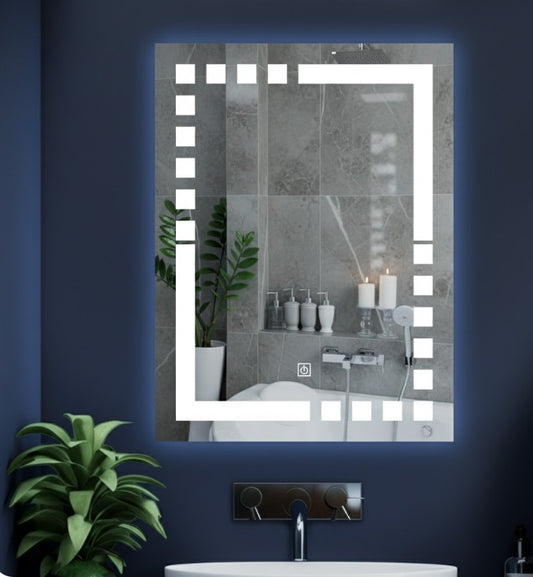 LUPPRA 18 x 24 Inch Rectangle  LED Touch Sensor Mirror with Design – 3 Light Modes (Warm, White, Natural White).