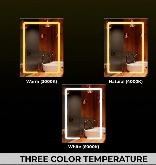 LUPPRA Rectengale 18x24 Inch Wall-Mounted LED Mirror with Smart Sensor and 3-Color Light (Warm, White, Natural) | Mirror Light, Wash Basin Wall Mirror, Fancy Washbasin Mirror,Smart LED Design