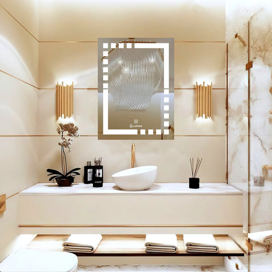 LUPPRA 18 x 24 Inch Rectangle  LED Touch Sensor Mirror with Design – 3 Light Modes (Warm, White, Natural White).