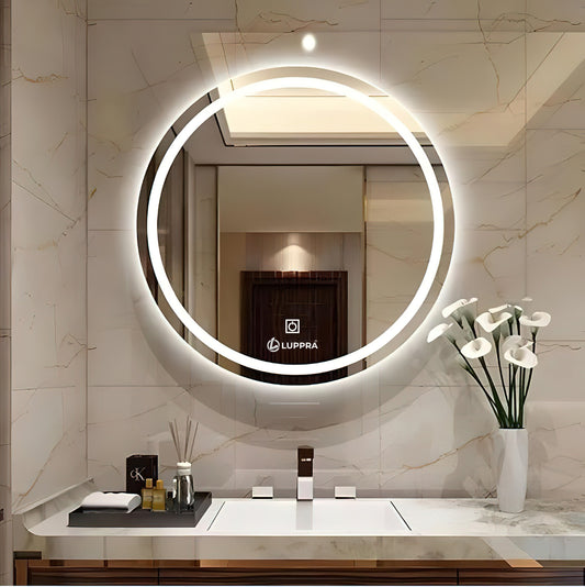Round Mirror Wall Mounted with LED Light,Illuminated Vanity Mirror,Stylish Wall Mirror for Living Room/Bedroom/Dressing Room (Warm,White,Natural White, Size 24x24 Inch,Black Aluminium Framed).