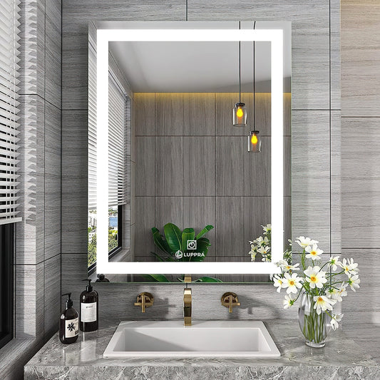 LUPPRA Rectengale 18x24 Inch Wall-Mounted LED Mirror with Smart Sensor and 3-Color Light (Warm, White, Natural) | Mirror Light, Wash Basin Wall and Fancy Washbasin Mirror,Smart LED Design