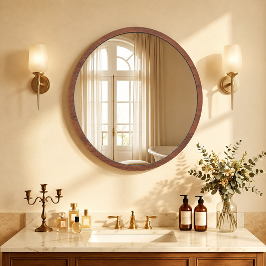 24 x 24 Inch Wooden Finish Wall Mirror – Elegant Decorative  Framed Mirror for Bedroom, Living Room, Hallway, Entryway & Home Décor