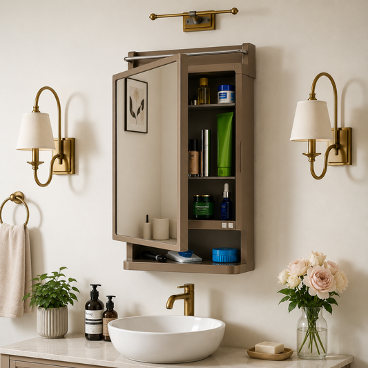 Wall Mounted Plastic Premium Multipurpose Storage Cabinet with Mirror – Space-Saving Bathroom & Bedroom Organizer, Sleek Finish (Mat Brown)