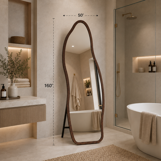 50 x 160 cm Wood Finish Full-Length Wall Mirror – Elegant Decorative  Framed Standing & Dressing Mirror for Bedroom, Dressing Room, Living Room, Entryway & Home Décor