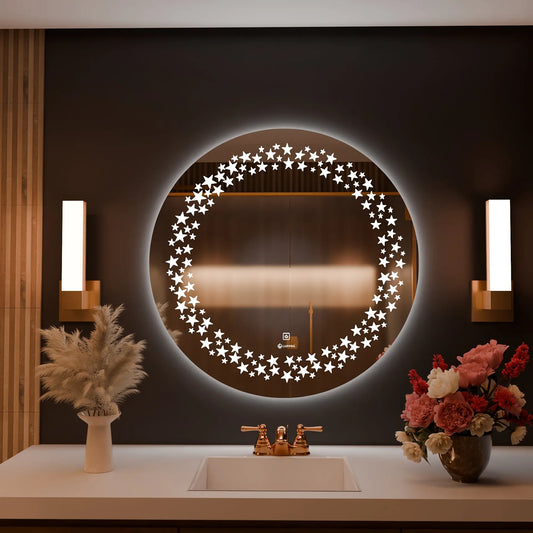 LUPPRA Round Wall Mounting Mirror with Light |Bathroom ,Venity and Smart Mirror Size 24X24 inch| LED Mirror 3 Tone (Cool , Natural , Warm ).
