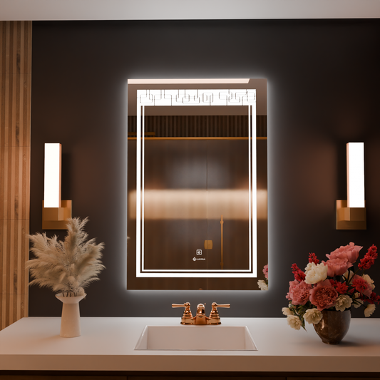 LUPPRA 18x24 Inch Rectangle LED Wall Mirror with Smart Touch Sensor, 3 Color Adjustable Lighting (Warm, Natural, White) – Modern Wall-Mounted Smart Mirror for Bathroom & Living Room (Rectangle 3)