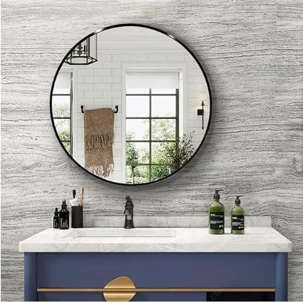 Black Round Wall Mirror, Bathroom Metal Frame Hanging Circle Mirror for Bedroom Living Room Vanity Washroom Entryway (24X24 INCH).