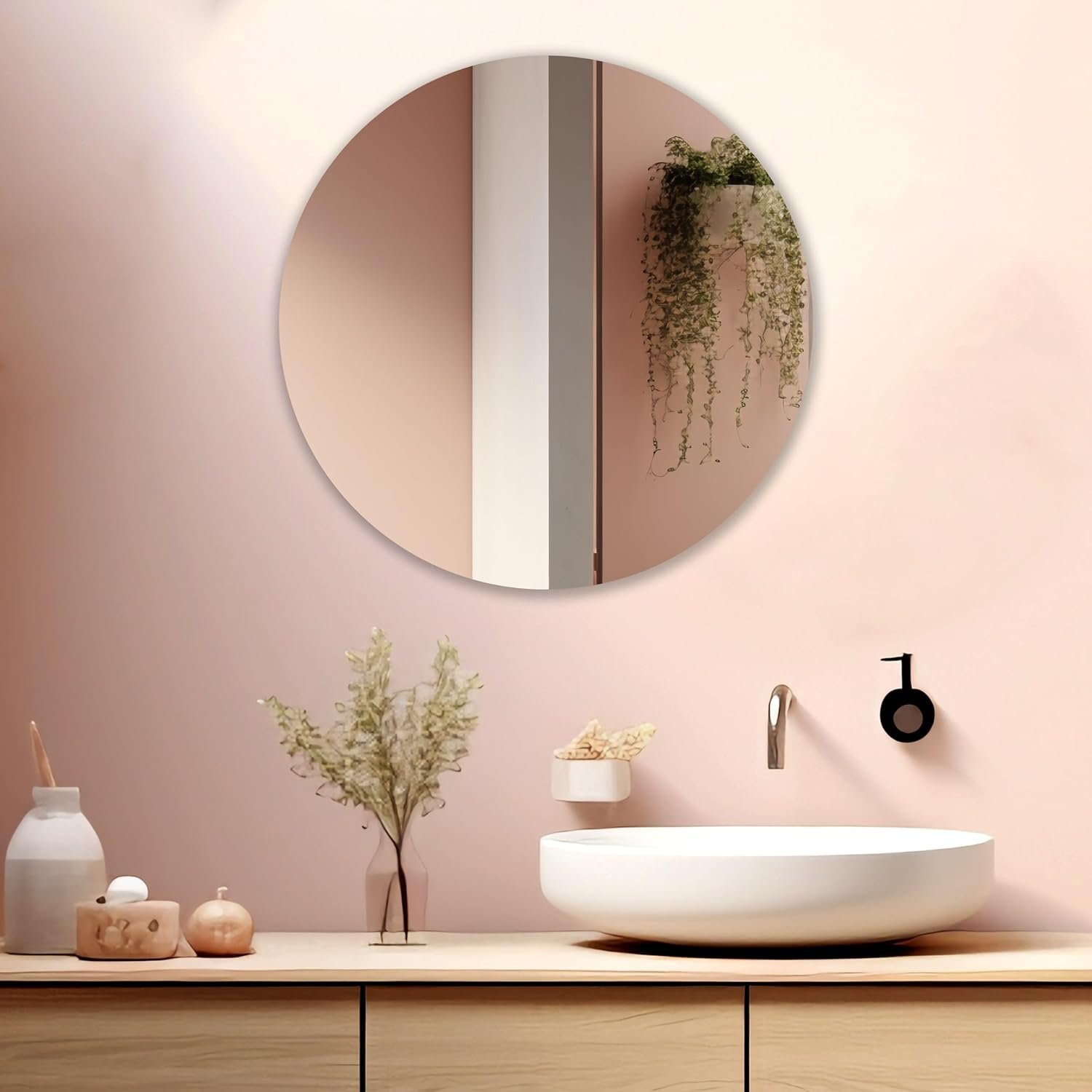 Round Frameless Wall Mirror – Modern Decorative Mirror for Bathroom, Bedroom & Living Room. (24x24)