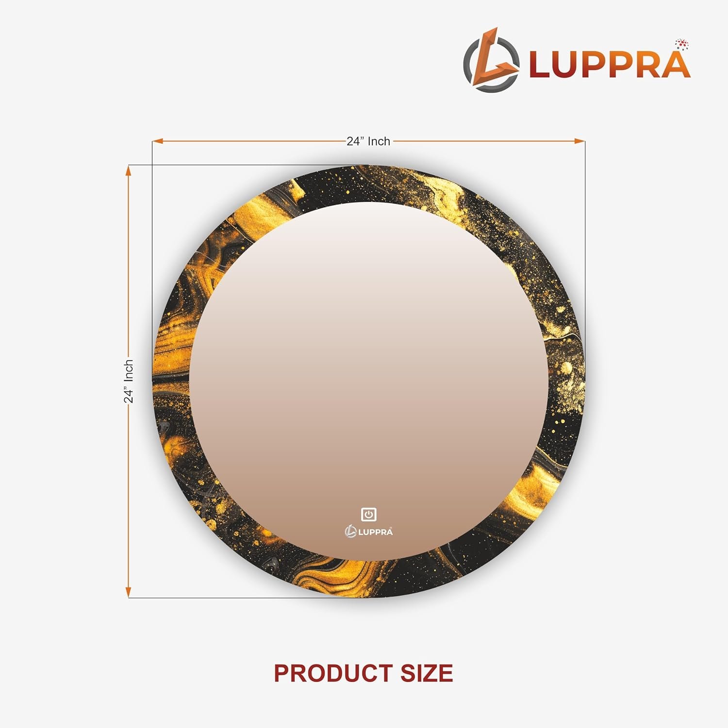 24X24 inch Round UV Printed Decorative LED Mirror with Led Light for Wash Basin with Smart 3 Light Tone (Cool White,Natural White and Warm White).