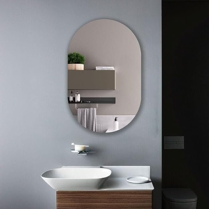 Capsule-Shaped Frameless Wall Mirror – Modern Decorative Mirror for Bathroom, Bedroom, Entryway & Living Room. (12x18)