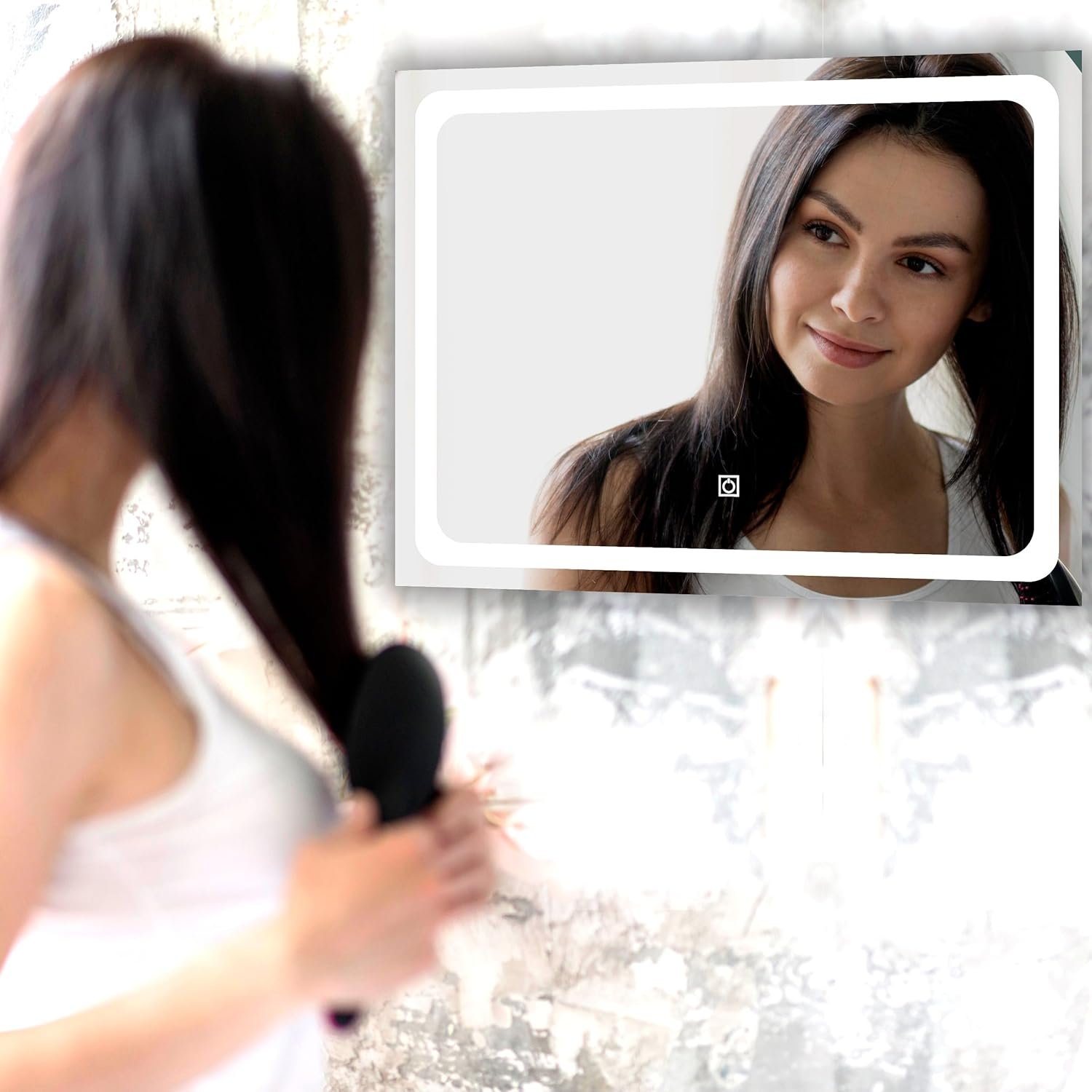 Horizontal Wall Mounting Mirror with Light |Bathroom,Venity and Smart Mirror Size 24X18 inch| LED Mirror 3 Tone (Cool, Natural, Warm).