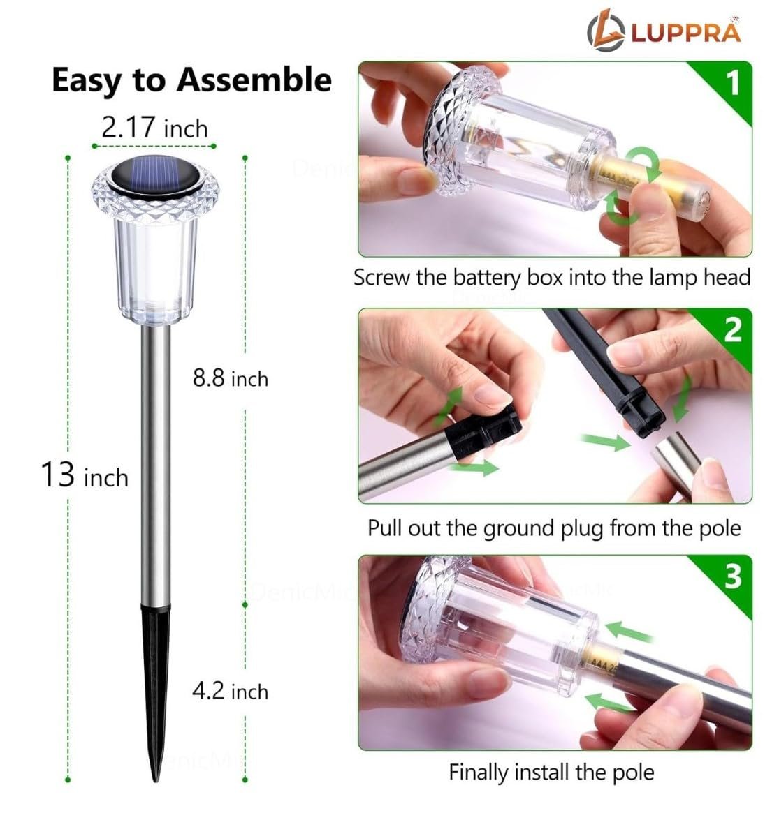 Solar Pathway Lights Outdoor 6 Pack LED Waterproof Stainless Steel Garden Stake Lights for Path, Walkway, Driveway, Yard, Patio