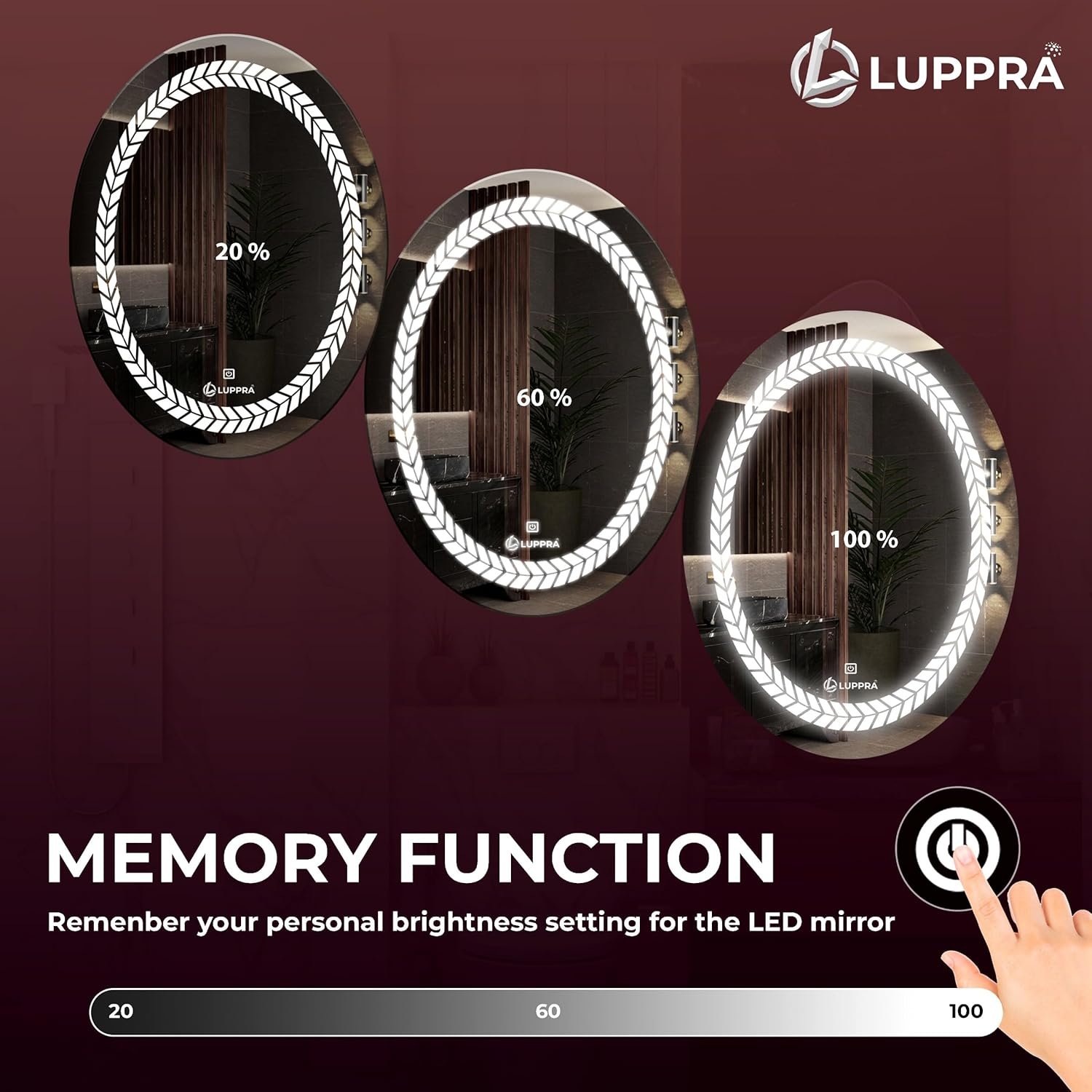 Oval Wall Mounting Mirror with Light |Bathroom,Venity and Smart Mirror Size 24X24 inch| LED Mirror 3 Tone (Cool, Natural, Warm).