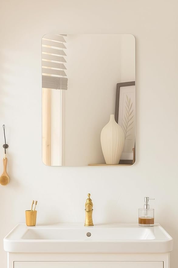 Rectangular Frameless Wall Mirror – Modern Decorative Mirror for Bathroom, Bedroom & Entryway. (9 X 12)