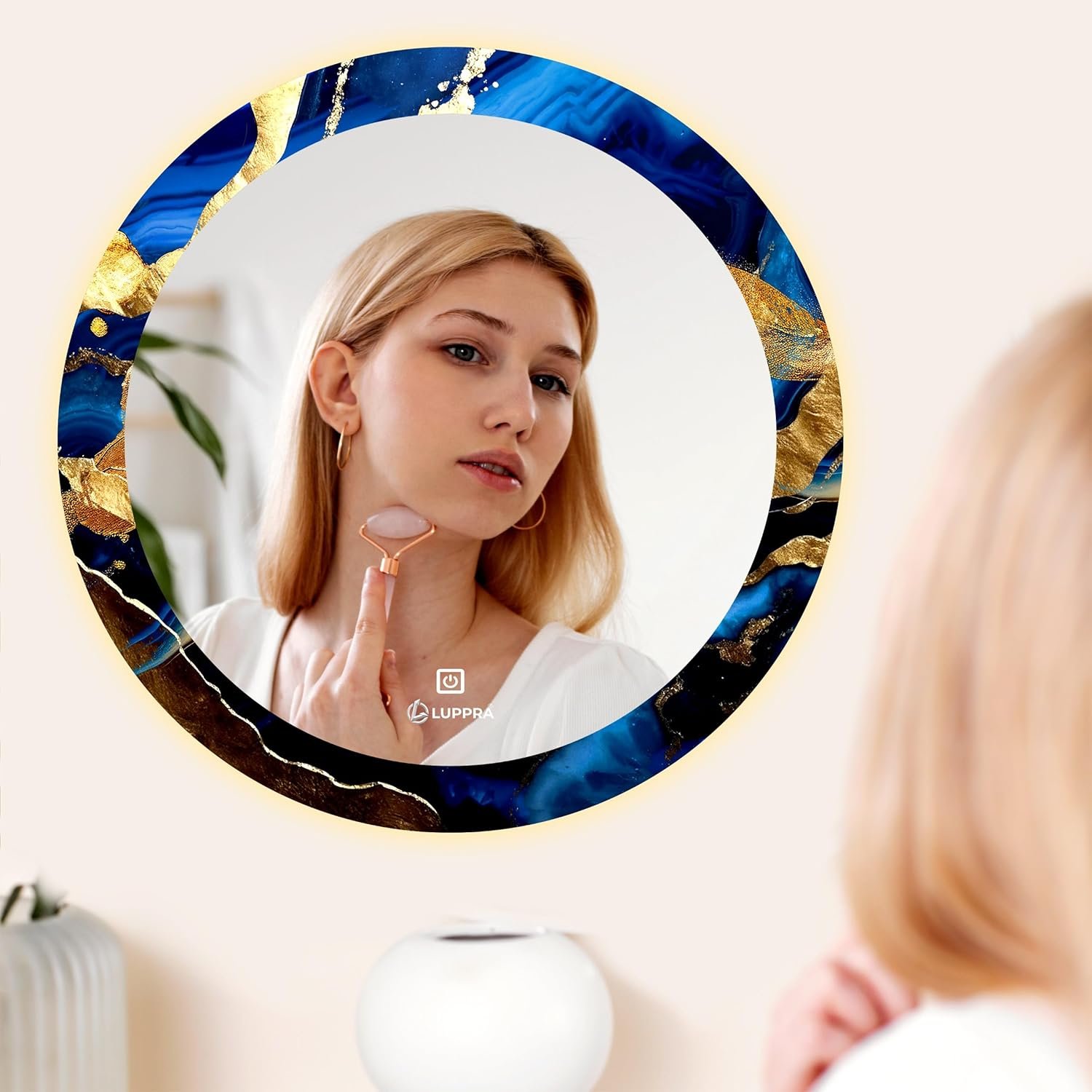 24X24 inch Round Multicolor UV Printed LED Mirror Smart 3 Light Tone (Cool White,Natural White and Warm White).