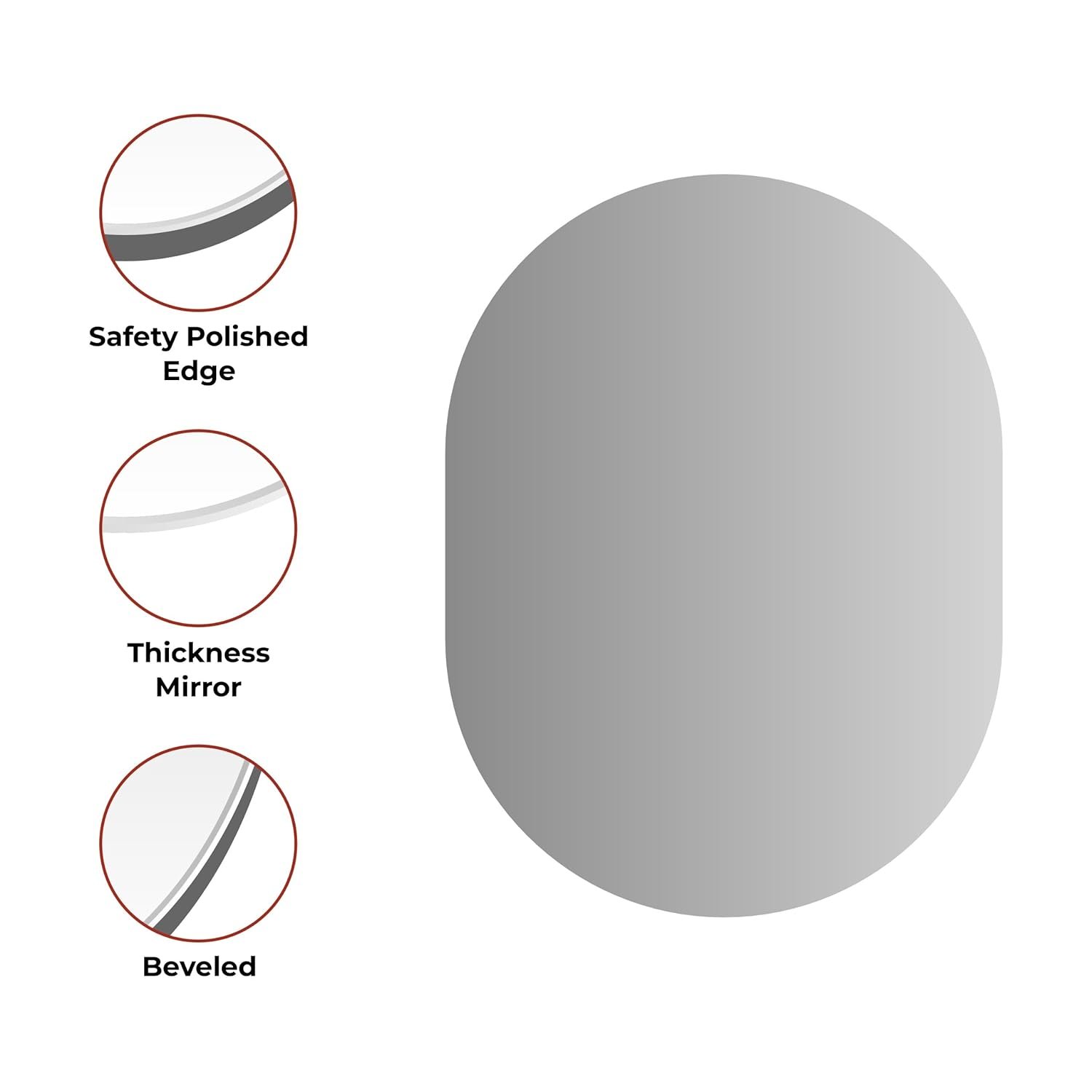 Capsule-Shaped Frameless Wall Mirror – Modern Decorative Mirror for Bathroom, Bedroom, Entryway & Living Room. (18x24)