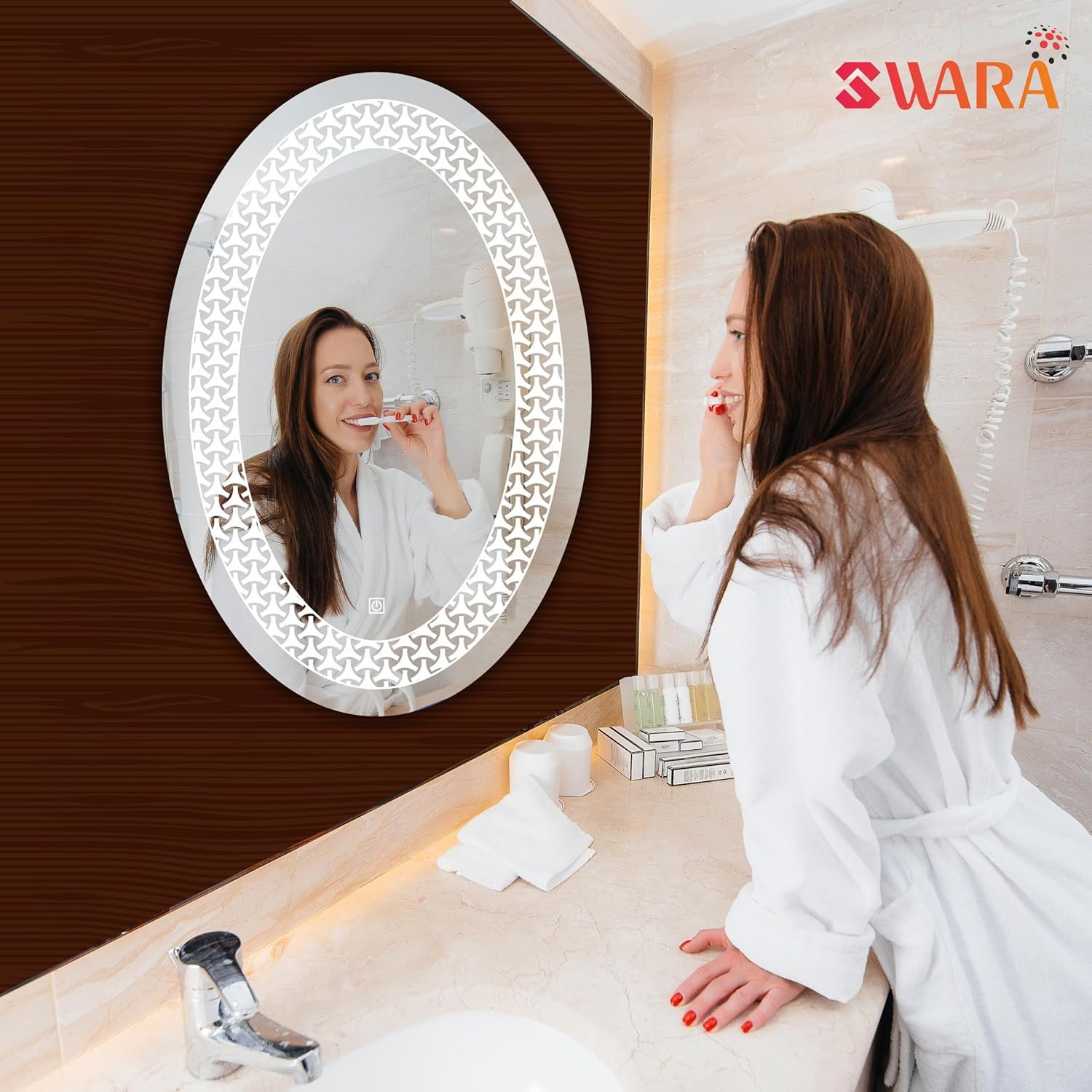 Oval Wall Mounting Mirror with Light |Bathroom,Venity and Smart Mirror Size 24X24 inch| LED Mirror 3 Tone (Cool, Natural, Warm).