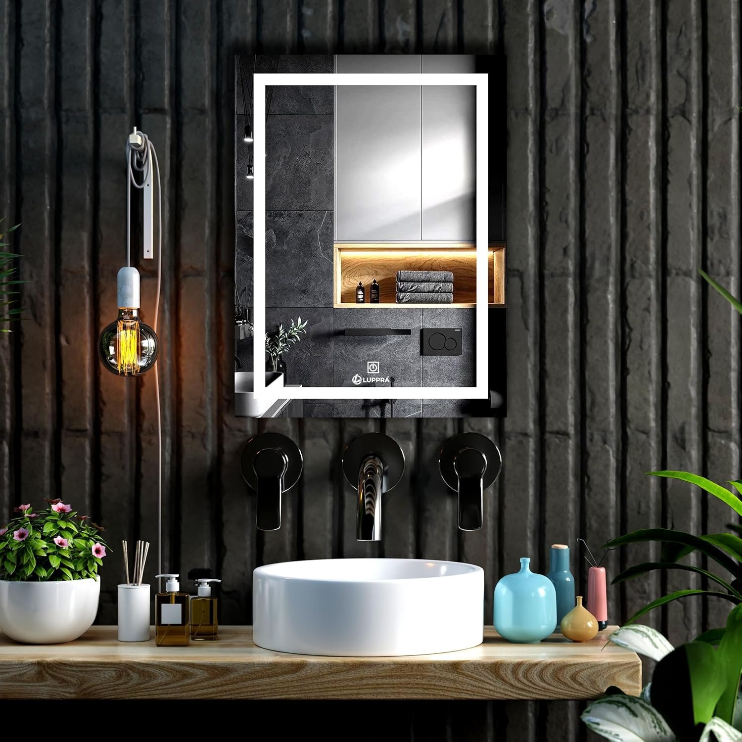 LUPPRA Rectangular 18x24 Inch Wall-Mounted LED Mirror with 3-Color Light Sensor (Warm, White, Natural) | Mirror Light, Wash Basin Wall and Fancy Washbasin...