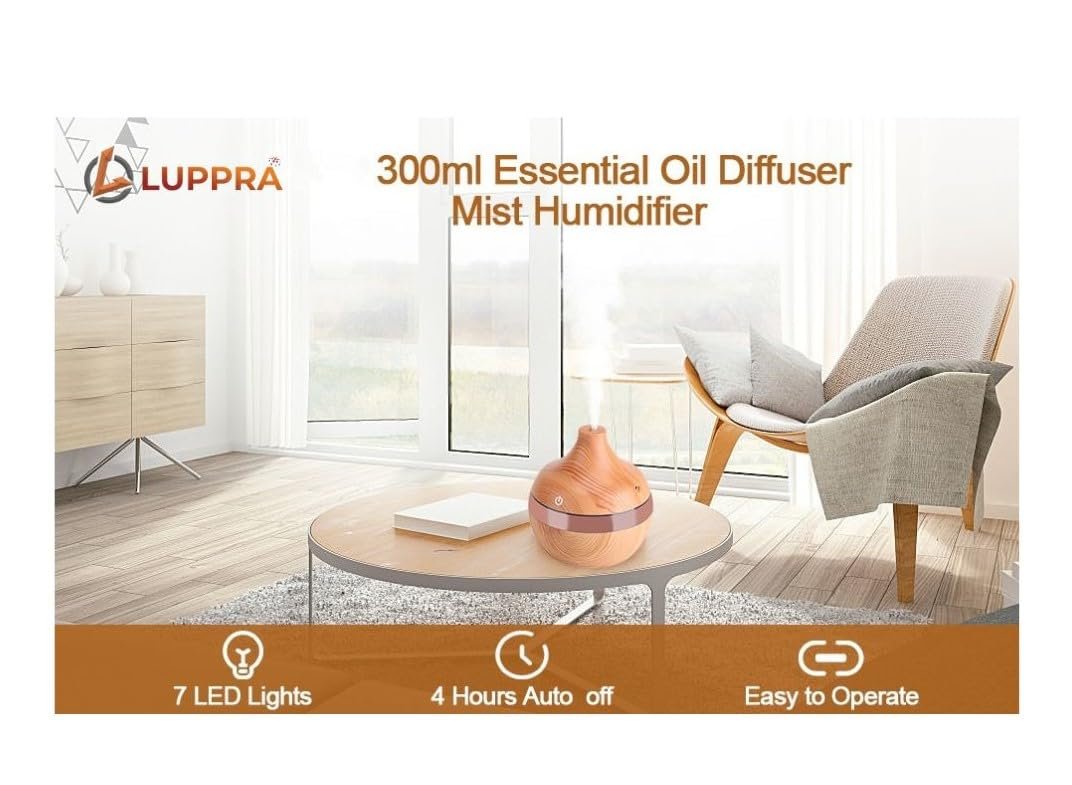 Wooden Humidifier & Essential Oil Diffuser with LED Night Light | Aroma Diffuser for Home, Office, Bedroom & Yoga | Air Freshener