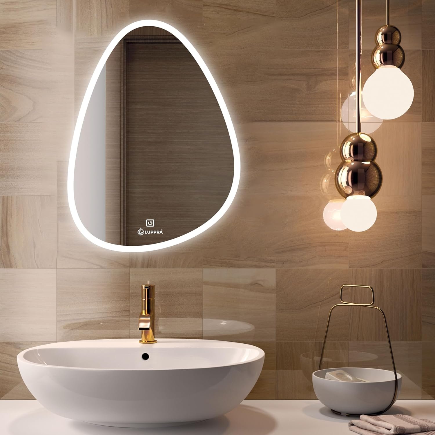 Glass Oval 18X24 Inch Wall-Mounted LED Mirror with Smart Sensor and 3-Color Light (Warm, White, Natural) | Mirror Light, Wash Basin Wall and Fancy Washbasin Mirror,Smart LED Design