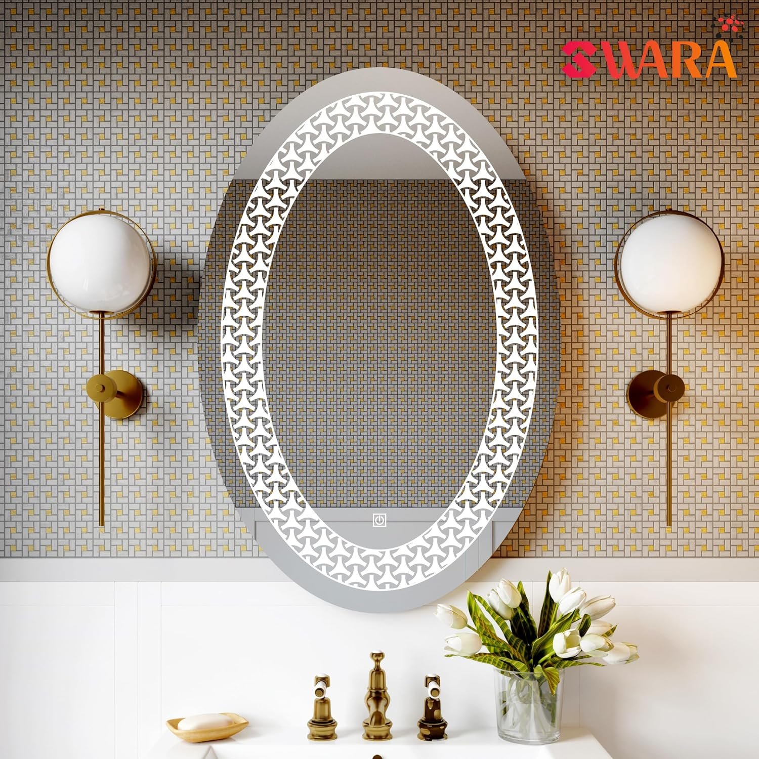 Oval Wall Mounting Mirror with Light |Bathroom,Venity and Smart Mirror Size 18X24 inch| LED Mirror 3 Tone (Cool, Natural, Warm).
