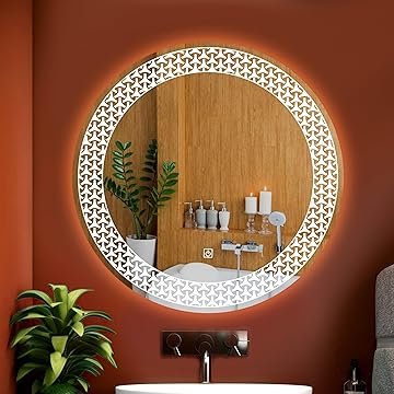 1 LUPPRA Round 24x24 Inch Wall-Mounted LED Mirror with Smart Sensor and 3-Color Light (Warm, White, Natural) | Light, Wash Basin Wall, Fancy Washbasin,Smart LED Design