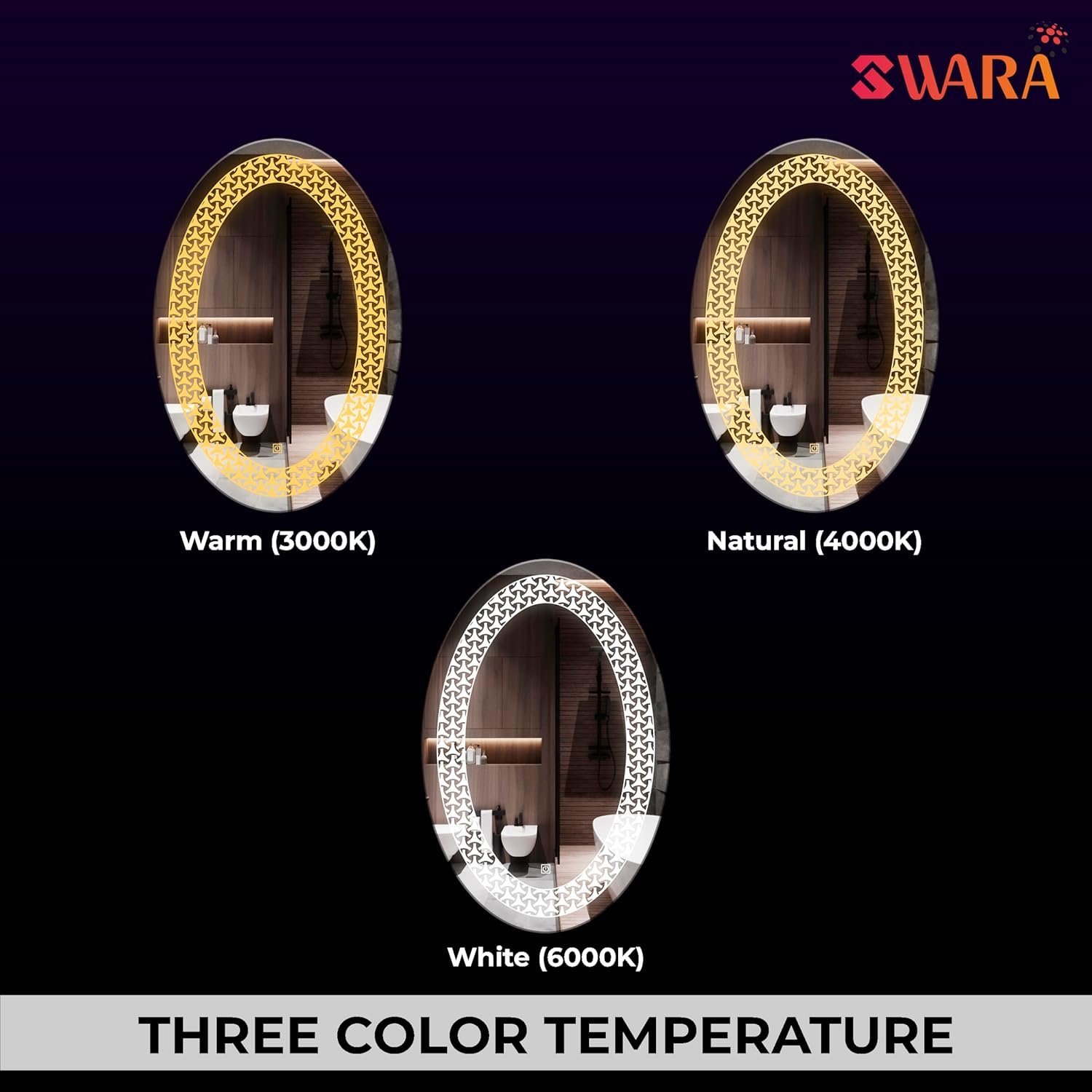 Oval Wall Mounting Mirror with Light |Bathroom,Venity and Smart Mirror Size 18X24 inch| LED Mirror 3 Tone (Cool, Natural, Warm).