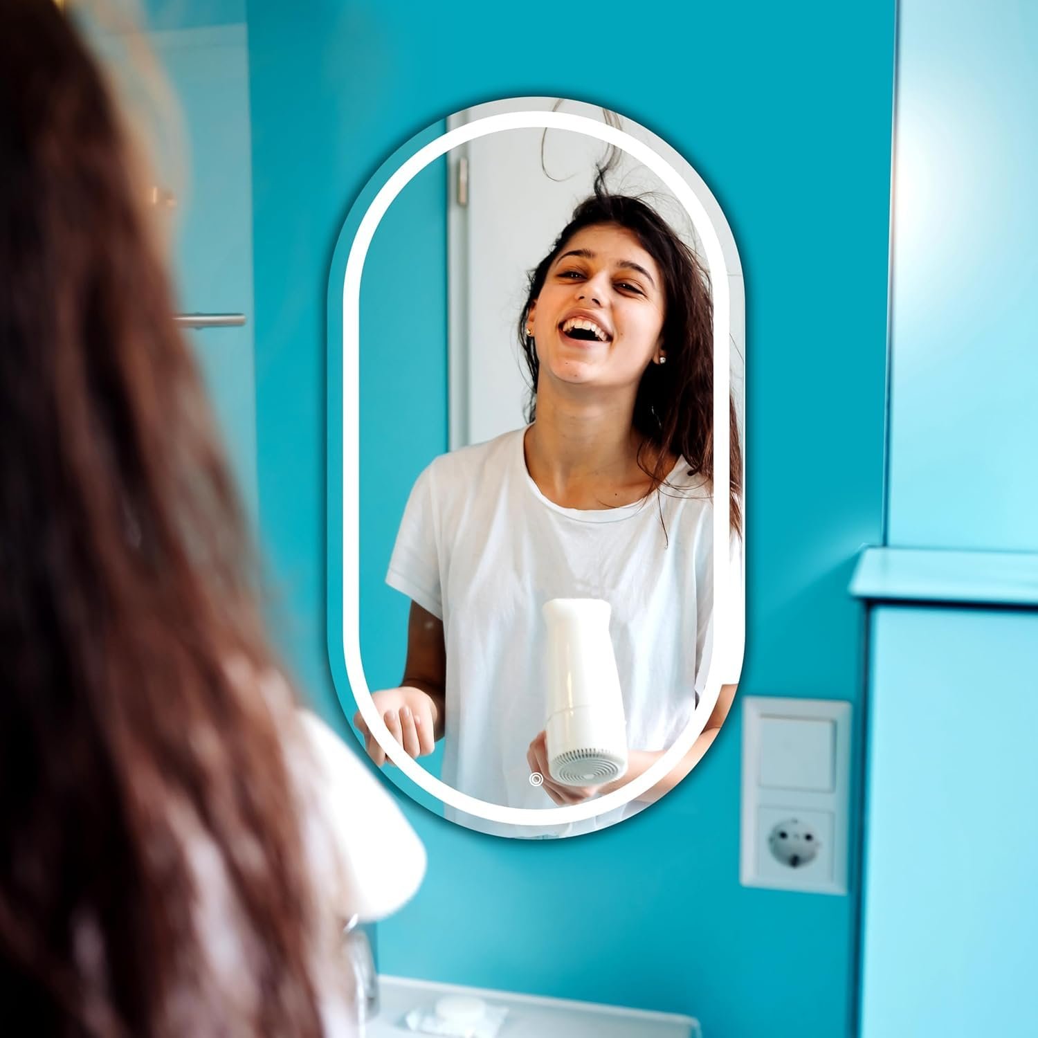 Capsule Wall Mounting Mirror with Light | Bathroom Venity Smart Mirror Size 17.5X23.5 inch| LED Mirror 3 Tone (Cool Natural Warm White)