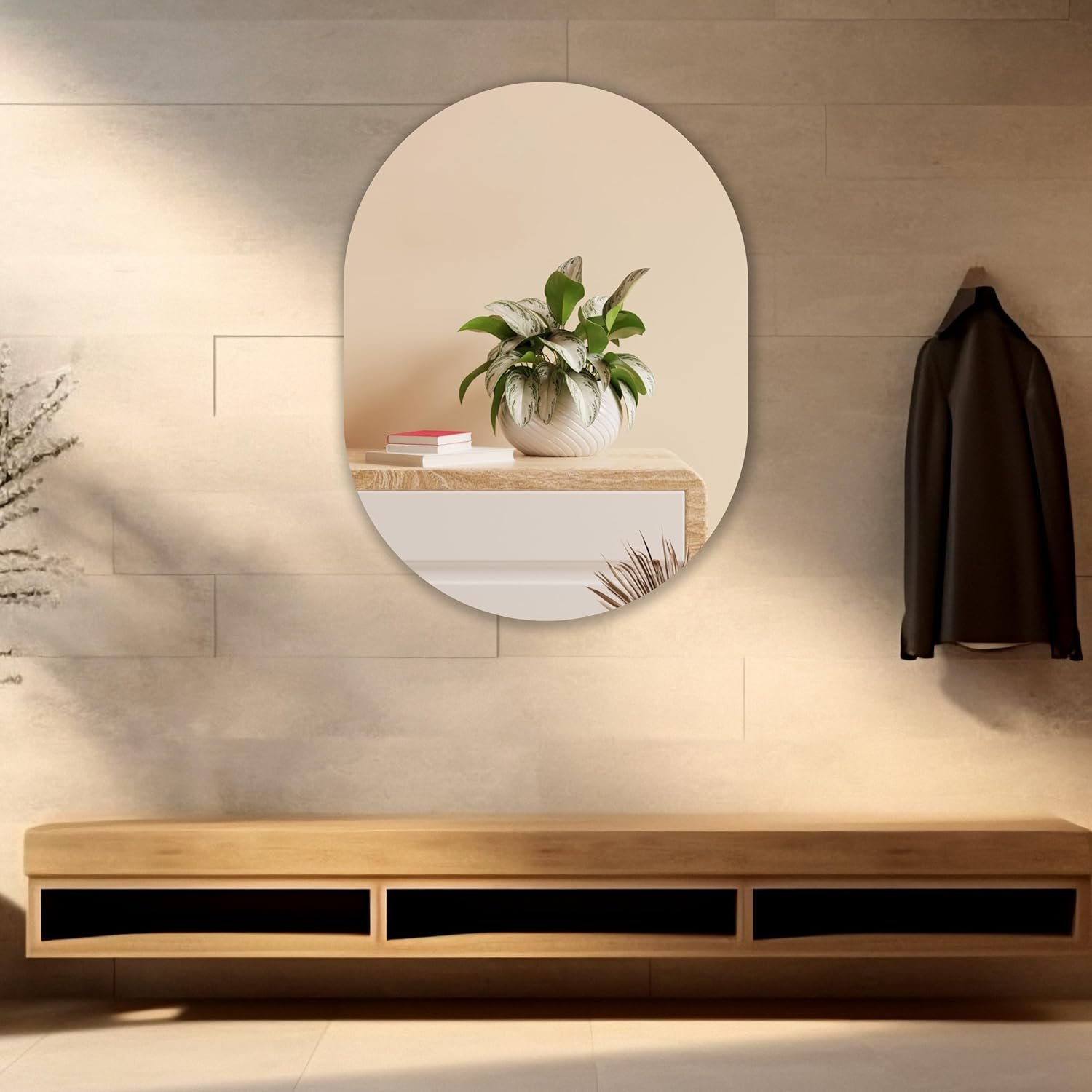 Capsule-Shaped Frameless Wall Mirror – Modern Decorative Mirror for Bathroom, Bedroom, Entryway & Living Room. (12x18)