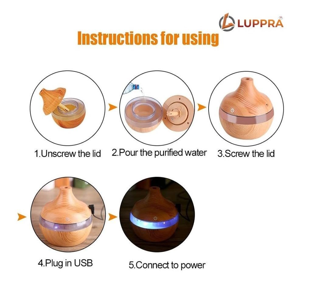 Wooden Humidifier & Essential Oil Diffuser with LED Night Light | Aroma Diffuser for Home, Office, Bedroom & Yoga | Air Freshener