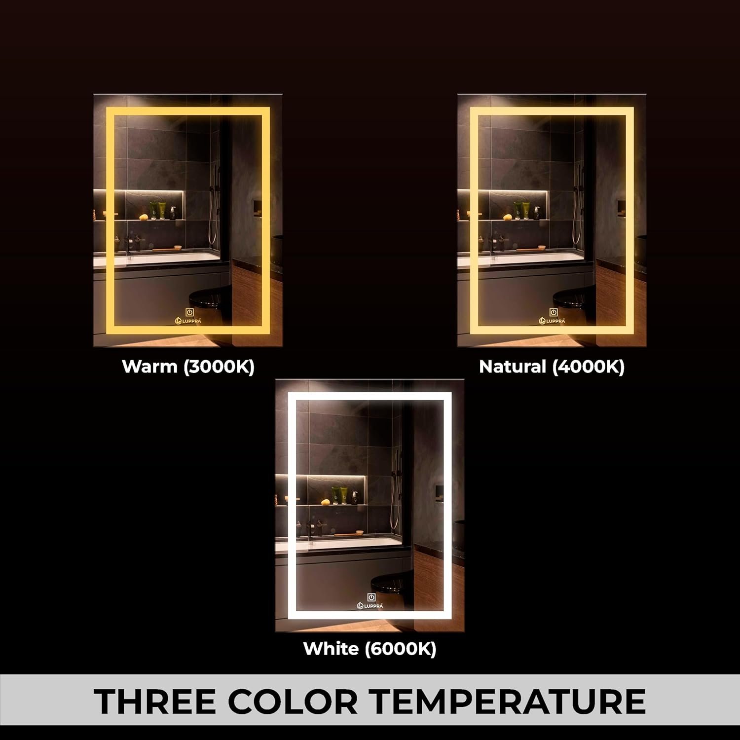 LUPPRA Rectangular 18x24 Inch Wall-Mounted LED Mirror with 3-Color Light Sensor (Warm, White, Natural) | Mirror Light, Wash Basin Wall and Fancy Washbasin...