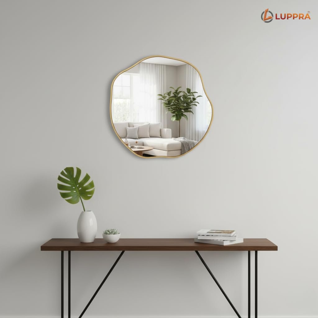 Gold Irregular Wall Mirror 18” – Modern Asymmetrical Decorative Mirror for Living Room, Bathroom, Bedroom & Entryway